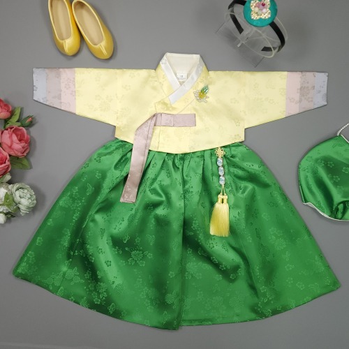 (백일-15호) 아동한복 양단 초록색 치마 유아 아기 돌잔치 명절 어린이집 HGG521
