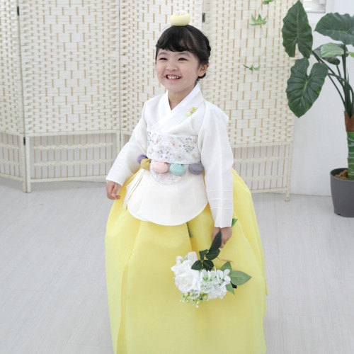 (백일-10호) 아이보리 당의 노랑 치마 전통  한복 여아 아기 한복 유아 DDG10